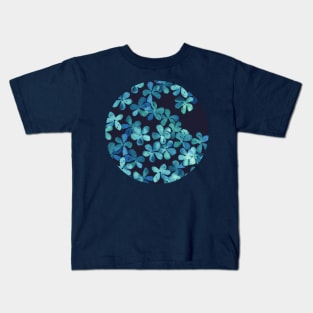 Hand Painted Floral Pattern in Teal & Navy Blue Kids T-Shirt